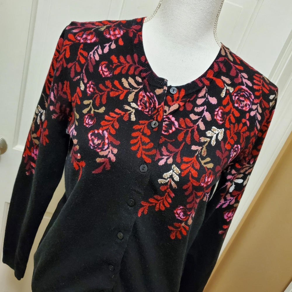 Karen Scott Black Floral Cardigan